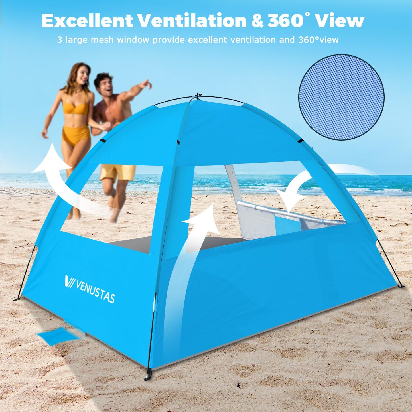 Venustas Beach Tent Sun Shelter for 3/4-5/6-7/8-10 Person, UPF 50+ UV Protection Beach Canopy, Lightweight and Easy Setup Cabana, Portable Shade Tent