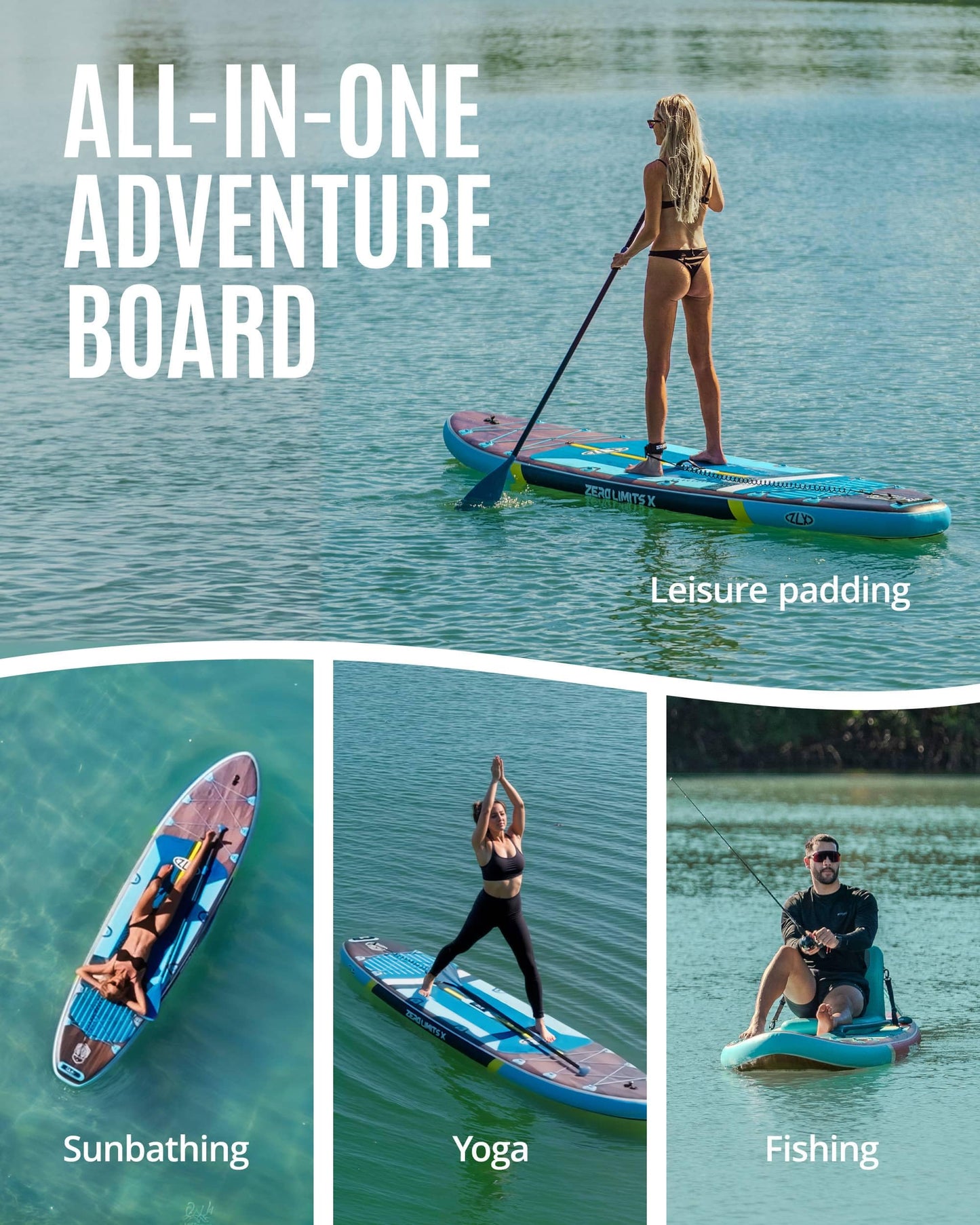 ZLX 11'6" Extra Wide Inflatable Stand Up Paddle Board SUP | Stable Non-Slip Deck Pad, Unique Fin System and Premium iSUP Accessories - Portable Backpack & Upgraded Pump for Adults, All Skill Levels