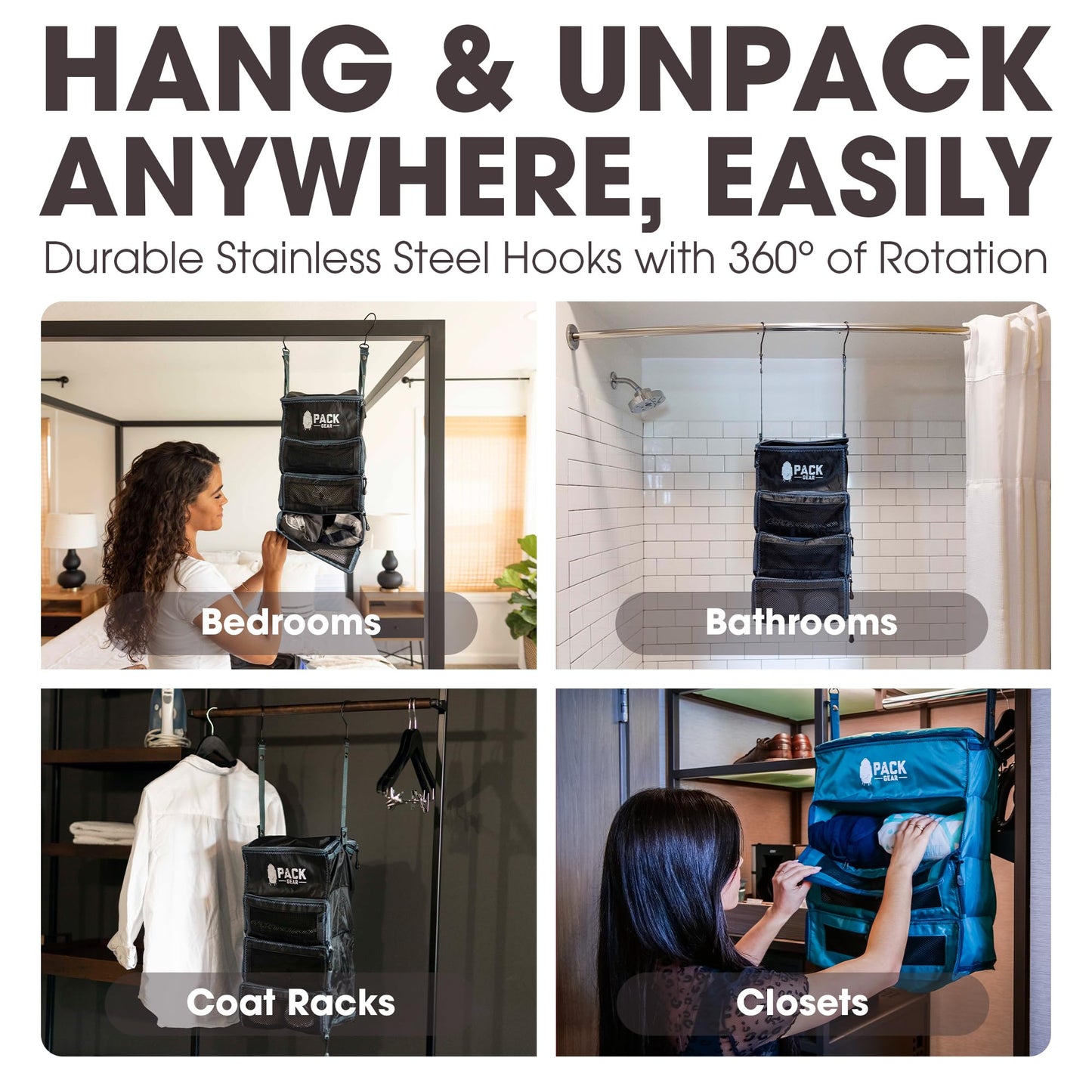Pack Gear Hanging Carry-On Organizer - Our Fitted Hanging Luggage Organizer Perfectly Fits Any Carry On - Our Packing Cubes For Travel Use Mesh Windows to Make Finding Clothes Easy (Black, M)