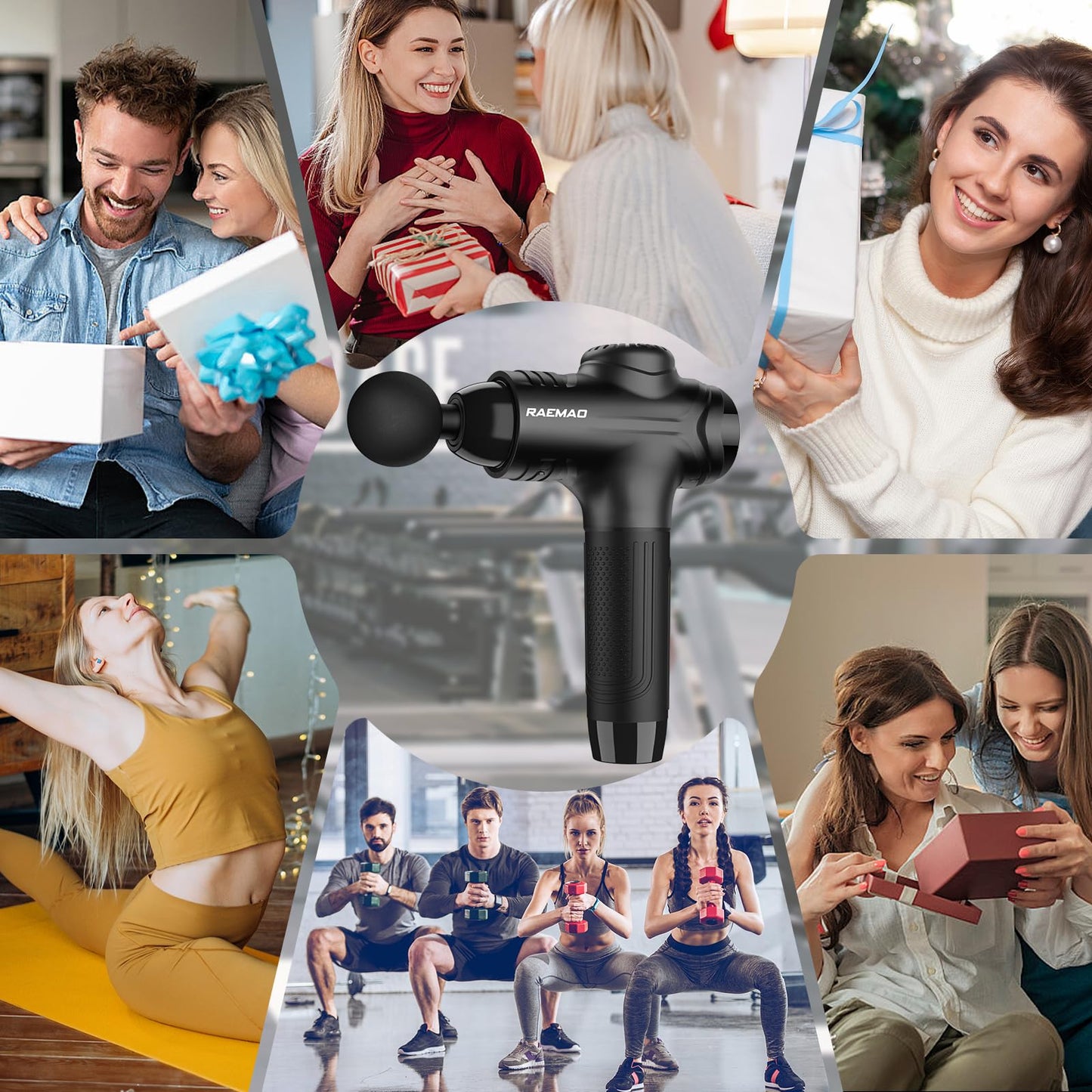 RAEMAO Massage Gun, Handheld Electric Deep Tissue Muscle Massager for Athletes for Pain Relief Attaching 8 Replacement Heads, Percussion Massager with 10 Speeds, Father's Day Gifts, Black