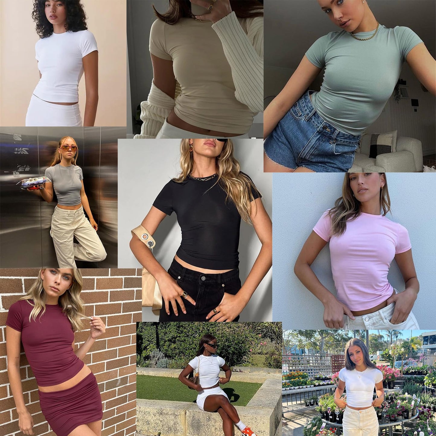 Abardsion Women's Casual Basic Going Out Crop Tops Slim Fit Short Sleeve Crew Neck Tight T Shirts 2025 (Light Pink, S)