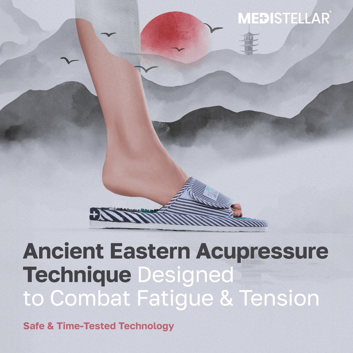 MEDISTELLAR Shiatsu Home Acupressure Massage Slippers for Plantar Fasciitis, Acupuncture Foot Massager, Pain Relief & Muscle Relaxation