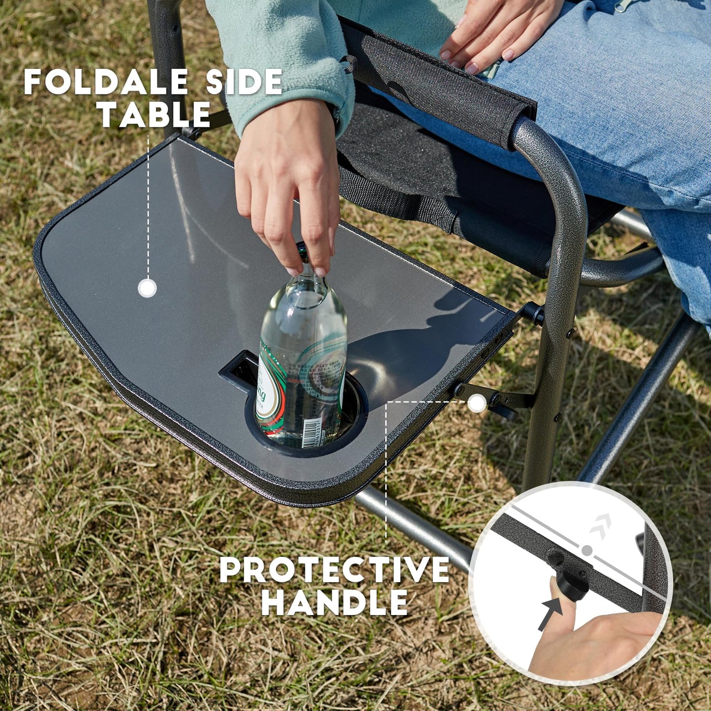 TIMBER RIDGE Aluminum Oversized Camping Chair, Lightweight Portable Directors Chair with Side Table Detachable Side Pocket for Outdoor Camping, Lawn, Picnic, Support 400lbs Black 2 Pack