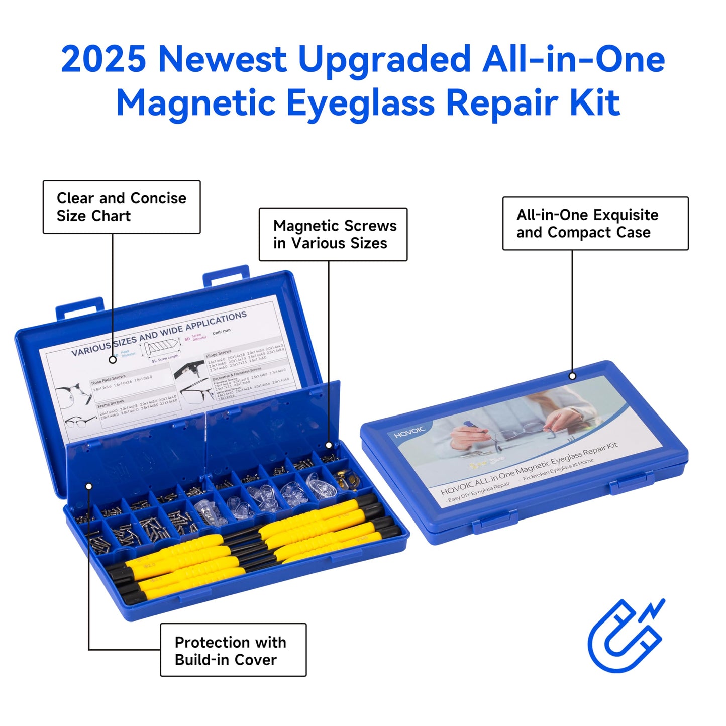 Upgraded All-in-One Magnetic Eyeglass Repair Tool Kit with Screws, Glasses Fixing Kit with Precision Screwdriver Set, Eyeglass Nose Pads and Tweezer for Travel, Gift, Christmas