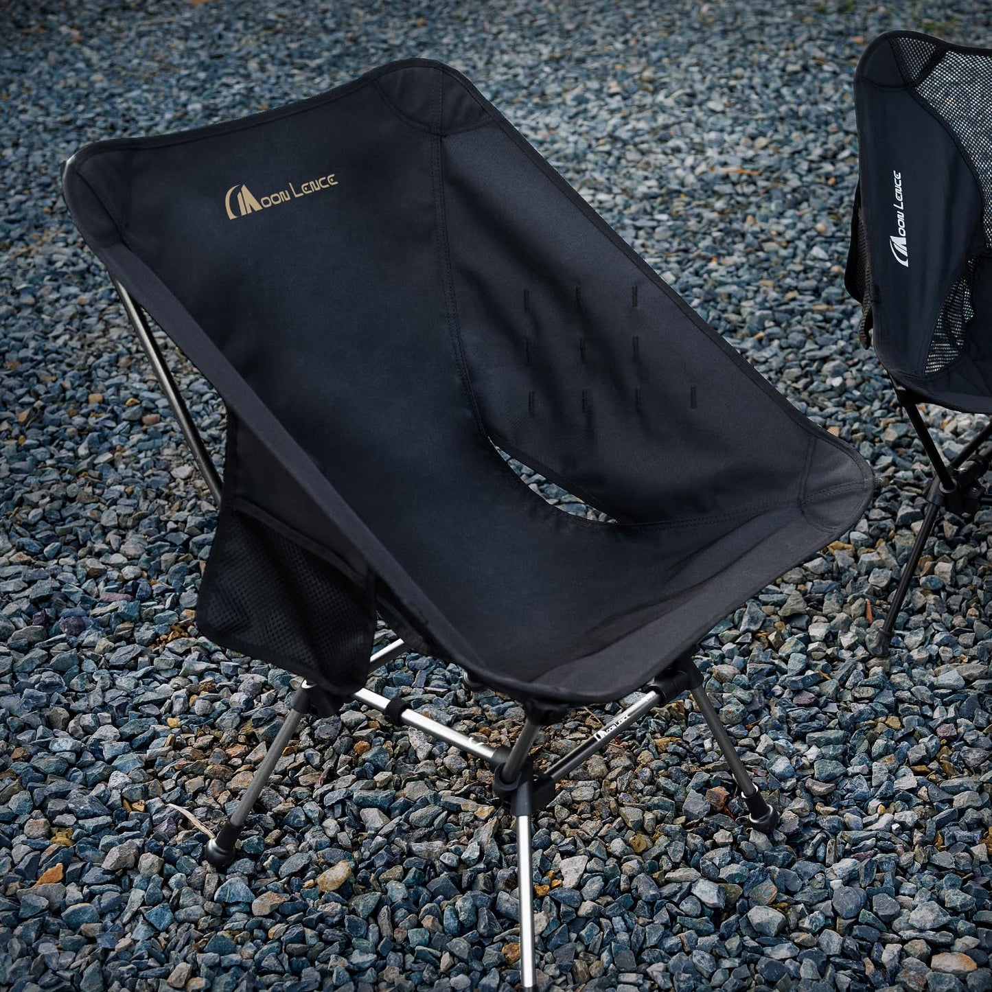 MOON LENCE Camping Chair Plus, Upgraded Comfort & Size, Still Compact and Lightweight, Folding Portable Chair for Backpacking & Hiking, 400Lbs Capacity, Gen 3 Plus (Black (Plus))