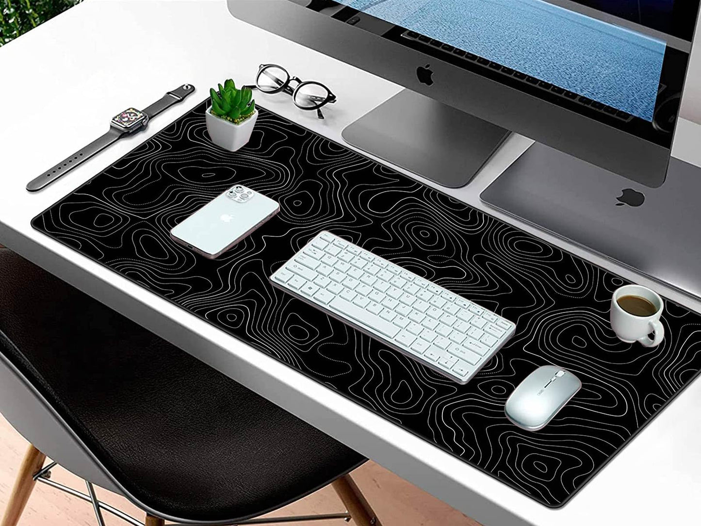 Rinaze Extra Large Gaming Mouse Pad with Black Topographic, XXL Mousepad, Big Mouse Mat Desk Pad, Non Slip Keyboard Pad for Gaming Computer Laptop PC Office Desk Accessories