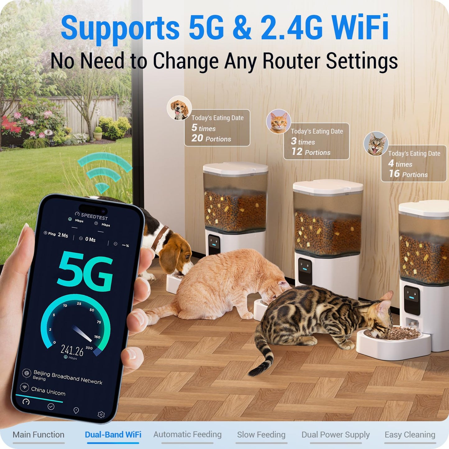 Frienhund Automatic Cat Feeder with Slow Feed: 5G WiFi Automatic Dog Feeder with Large Pet Food Storage, Auto Cat Food Dispenser with Alexa for Multiple Pets, Detachable for Easy Cleaning - 29 Cup(7L)
