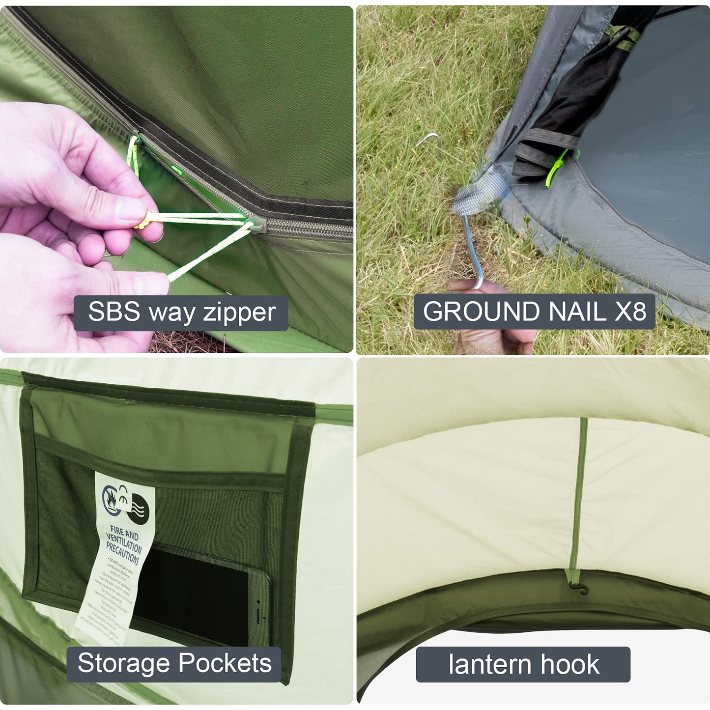 Pop Up Tents for Camping 4 Person Waterproof Military Popup Tent Camping Easy Up Camping Tents Instant Pop Up Tent Big Green