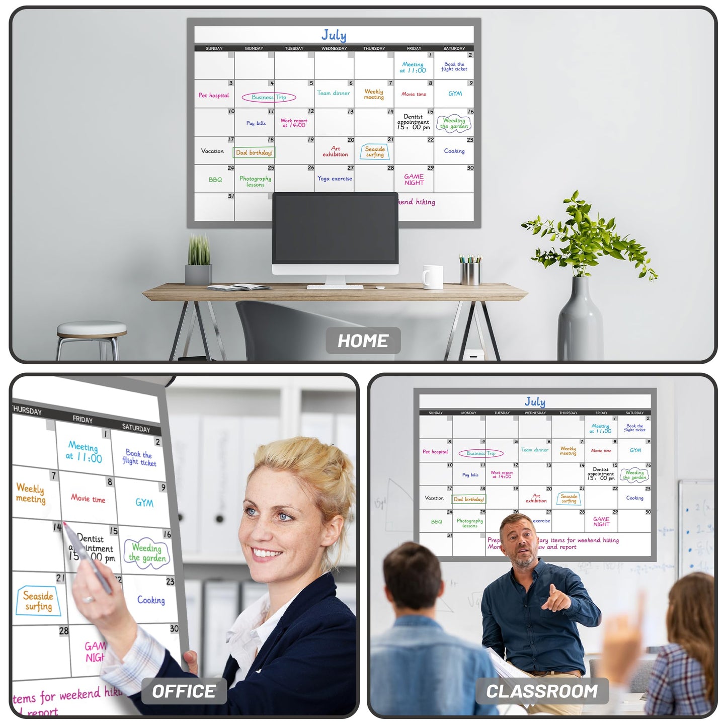 Large Dry Erase Calendar for Wall, Undated 1 Month Wall Calendar, 40" x 28" Erasable & Reusable Laminated Calendar, 10 Round Stickers, Great Layout Wall Calendar Monthly for Home Office School