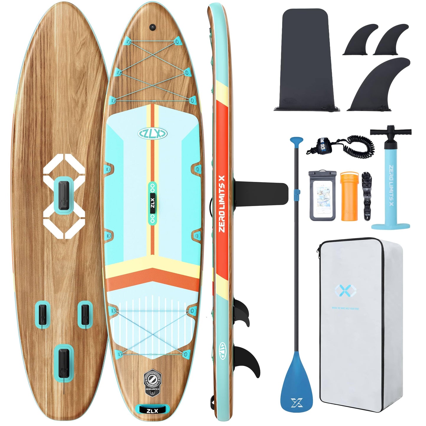 ZLX 11'6" Extra Wide Inflatable Stand Up Paddle Board SUP | Stable Non-Slip Deck Pad, Unique Fin System and Premium iSUP Accessories - Portable Backpack & Upgraded Pump for Adults, All Skill Levels