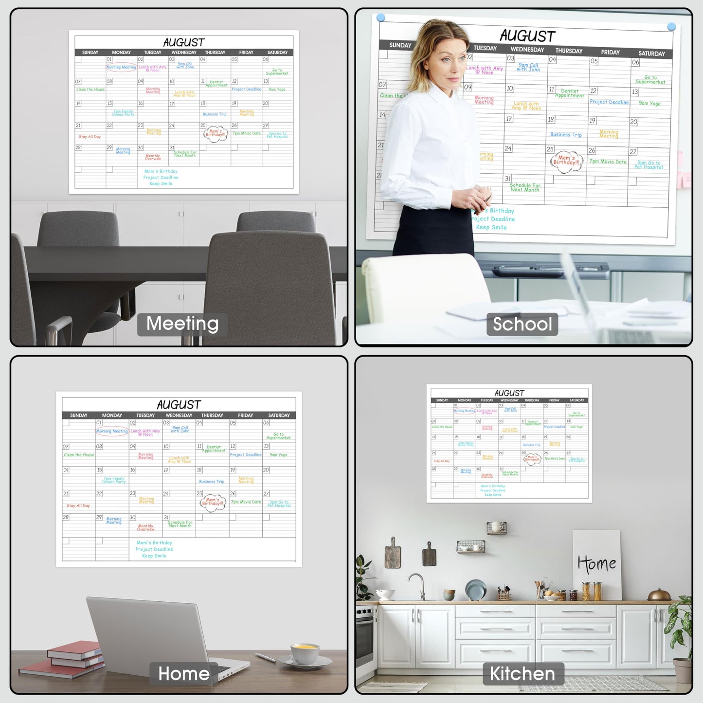 Large Dry Erase Calendar for Wall - Undated 1 Month Big Wall Calendar, 40" x 30", Erasable & Reusable Laminated Calendar Max with 8 Round Stickers, Great Layout Wall Calendar Dry Erase for Home, Office and School