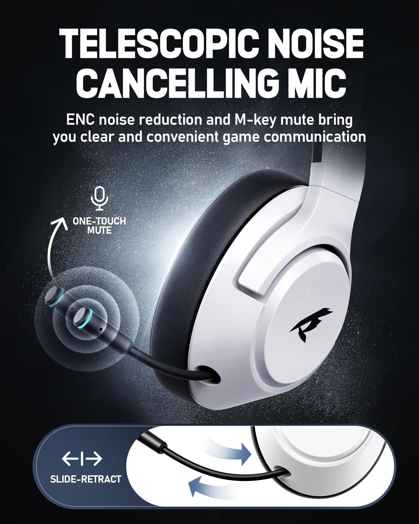 Wireless Gaming Headset for Nintendo Switch丨OLED丨Lite,2.4Ghz USB & Type-C, Bluetooth 5.4 Gaming Headphones with Noise Cancelling Microphone, 40Hr Battery, for PS5, PS4, PC, Mac (White and Black )