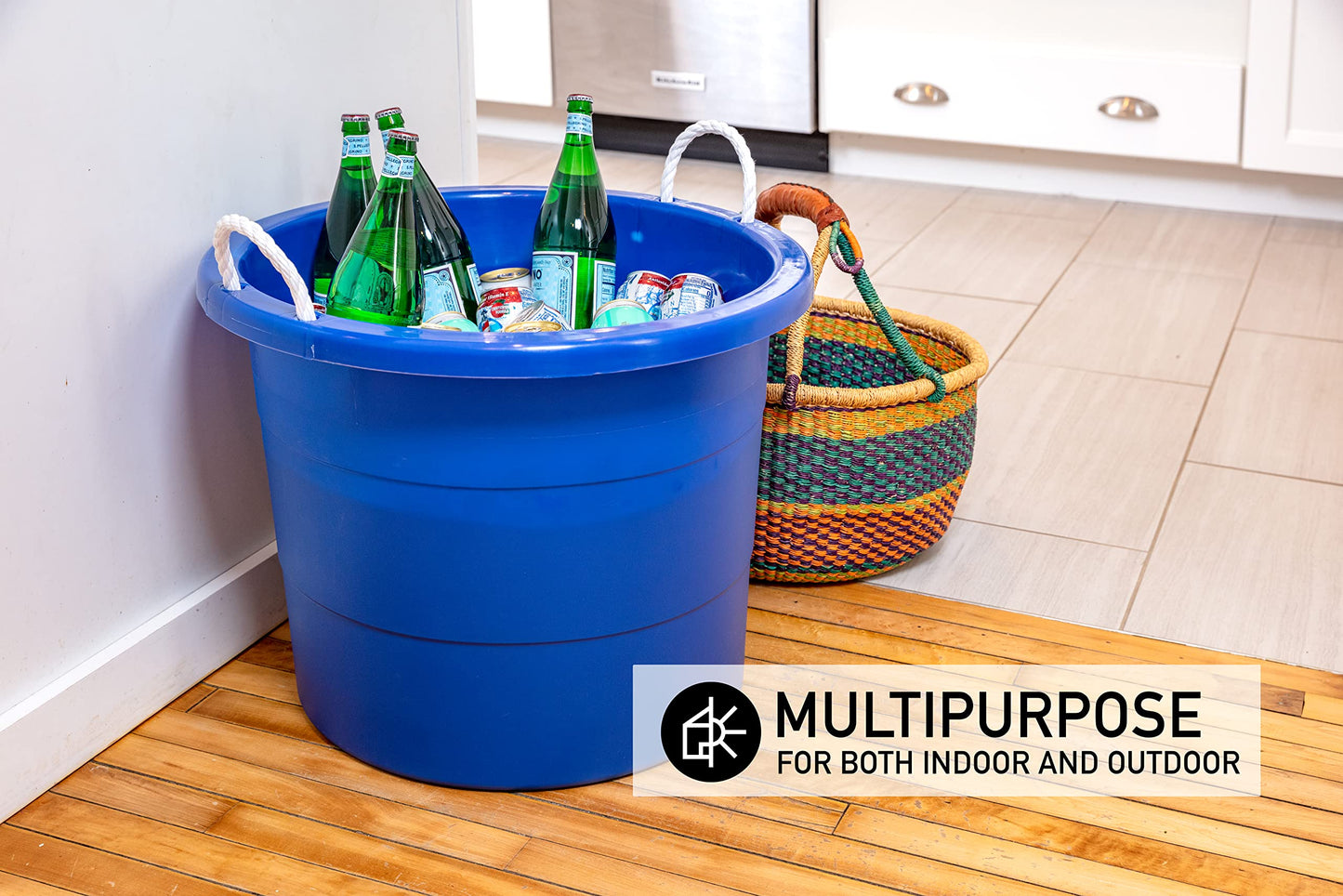 United Solutions Easy-Access Storage Rope Handle Tub, 19 Gallon, Blue, 2 Count (TU0335)