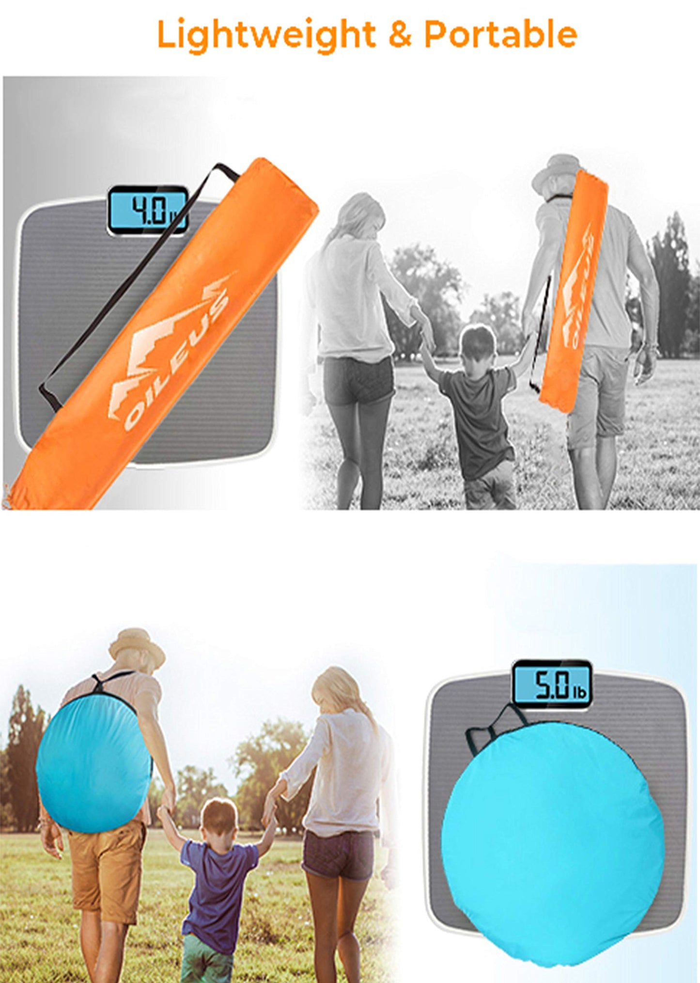 Oileus X-Large 4 Person Beach Tent Sun Shelter - Portable Sun Shade Instant Tent for Beach with Carrying Bag, Stakes, 6 Sand Pockets, Anti UV for Fishing Hiking Camping, Waterproof Windproof, Orange