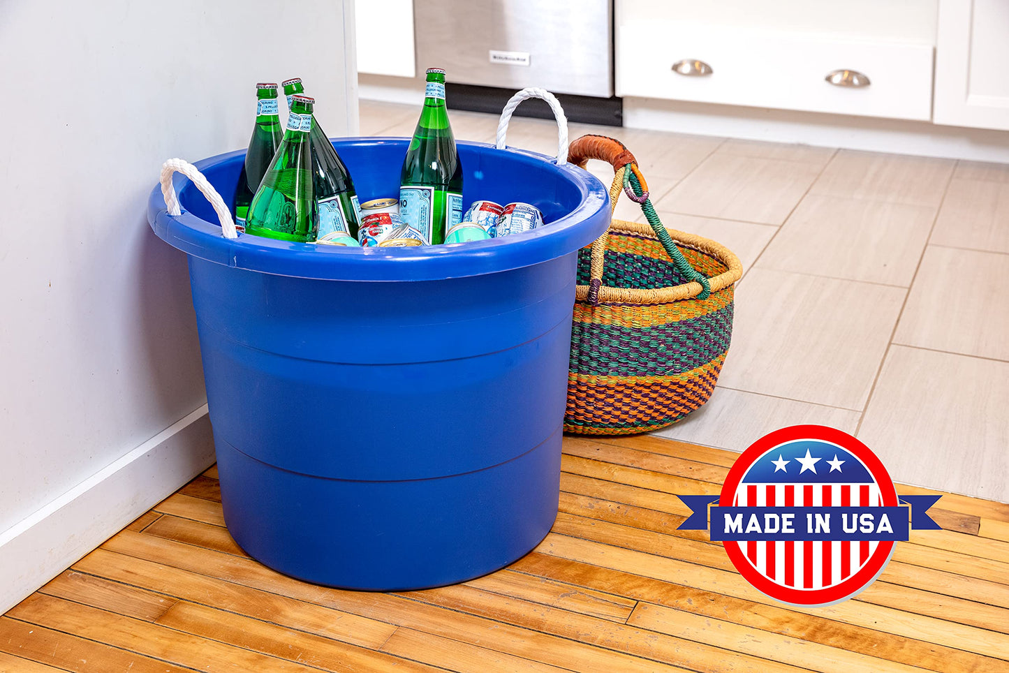 United Solutions Easy-Access Storage Rope Handle Tub, 19 Gallon, Blue, 2 Count (TU0335)