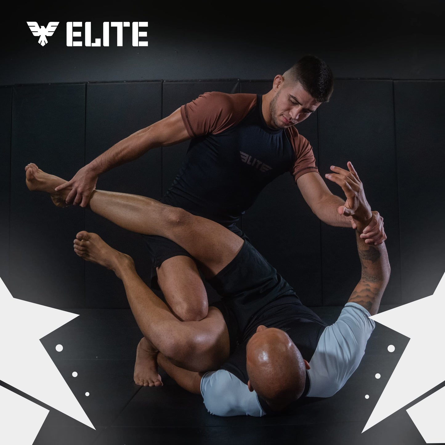 Elite Sports Jiu Jitsu BJJ Rash Guards, Men’s BJJ, No GI, MMA Ranked Short Sleeve Compression Base Layer Rash Guard Brown