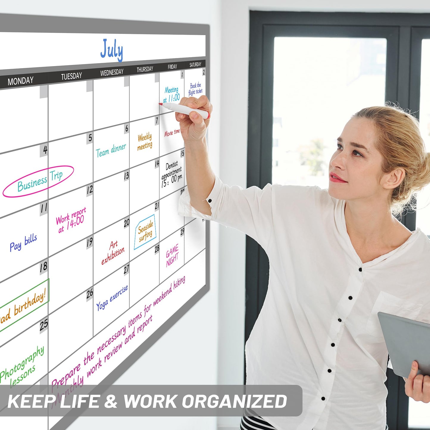 Large Dry Erase Calendar for Wall, Undated 1 Month Wall Calendar, 40" x 28" Erasable & Reusable Laminated Calendar, 10 Round Stickers, Great Layout Wall Calendar Monthly for Home Office School
