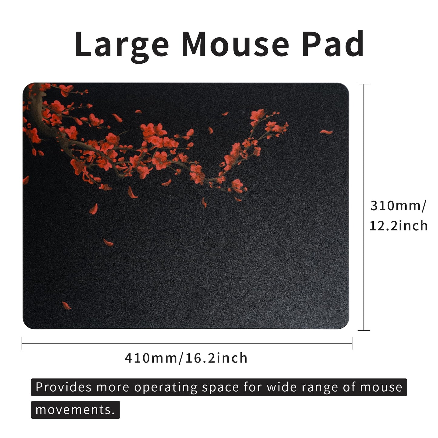 XVX Glass Gaming Mousepad, Black Plum Blossoms Hard Mouse Pads for Gaming, Professional Large Mouse Mat 410mm*310mm, Special Glass Surface with Improved Precision and Speed