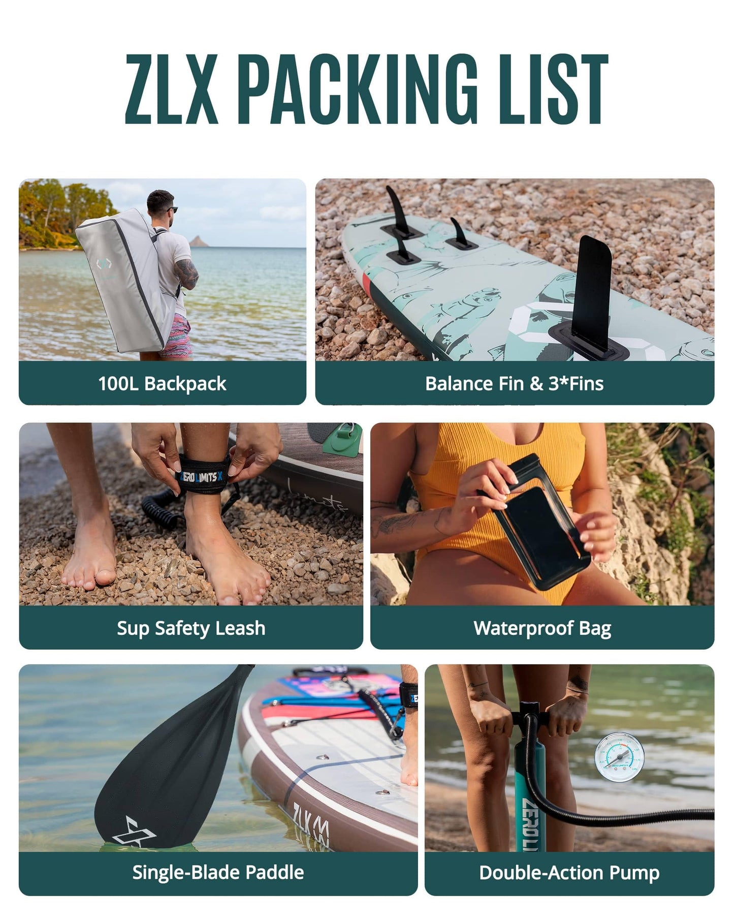 ZLX 11'6" Extra Wide Inflatable Stand Up Paddle Board SUP | Stable Non-Slip Deck Pad, Unique Fin System and Premium iSUP Accessories - Portable Backpack & Upgraded Pump for Adults, All Skill Levels