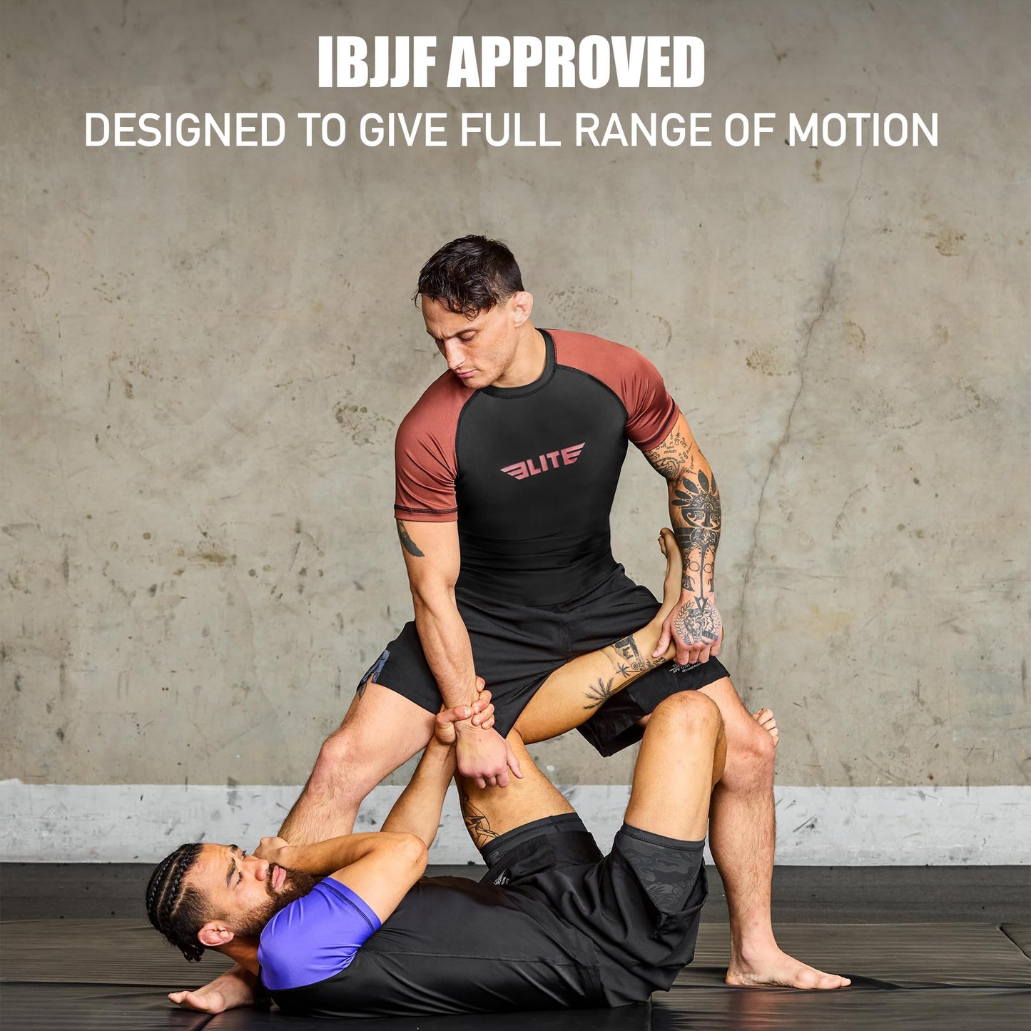 Elite Sports Jiu Jitsu BJJ Rash Guards, Men’s BJJ, No GI, MMA Ranked Short Sleeve Compression Base Layer Rash Guard Brown