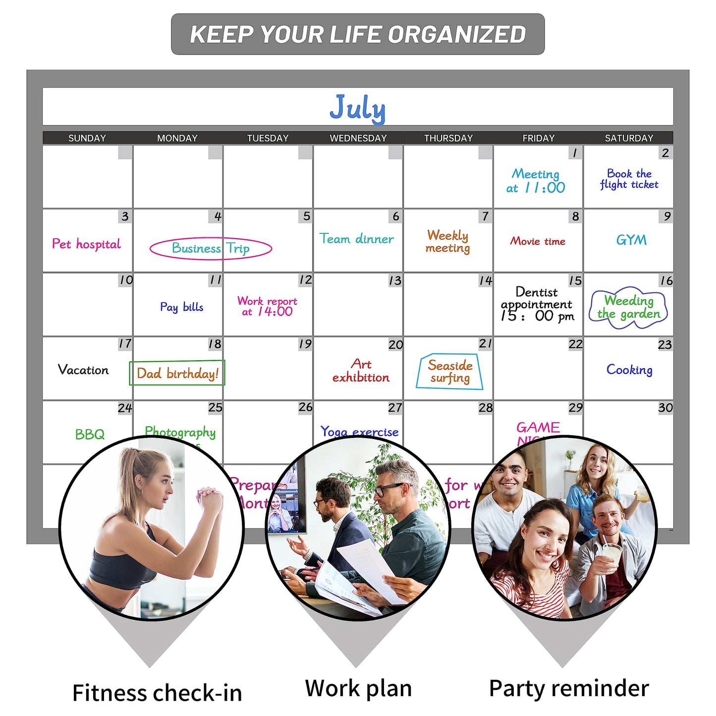 Large Dry Erase Calendar for Wall, Undated 1 Month Wall Calendar, 40" x 28" Erasable & Reusable Laminated Calendar, 10 Round Stickers, Great Layout Wall Calendar Monthly for Home Office School