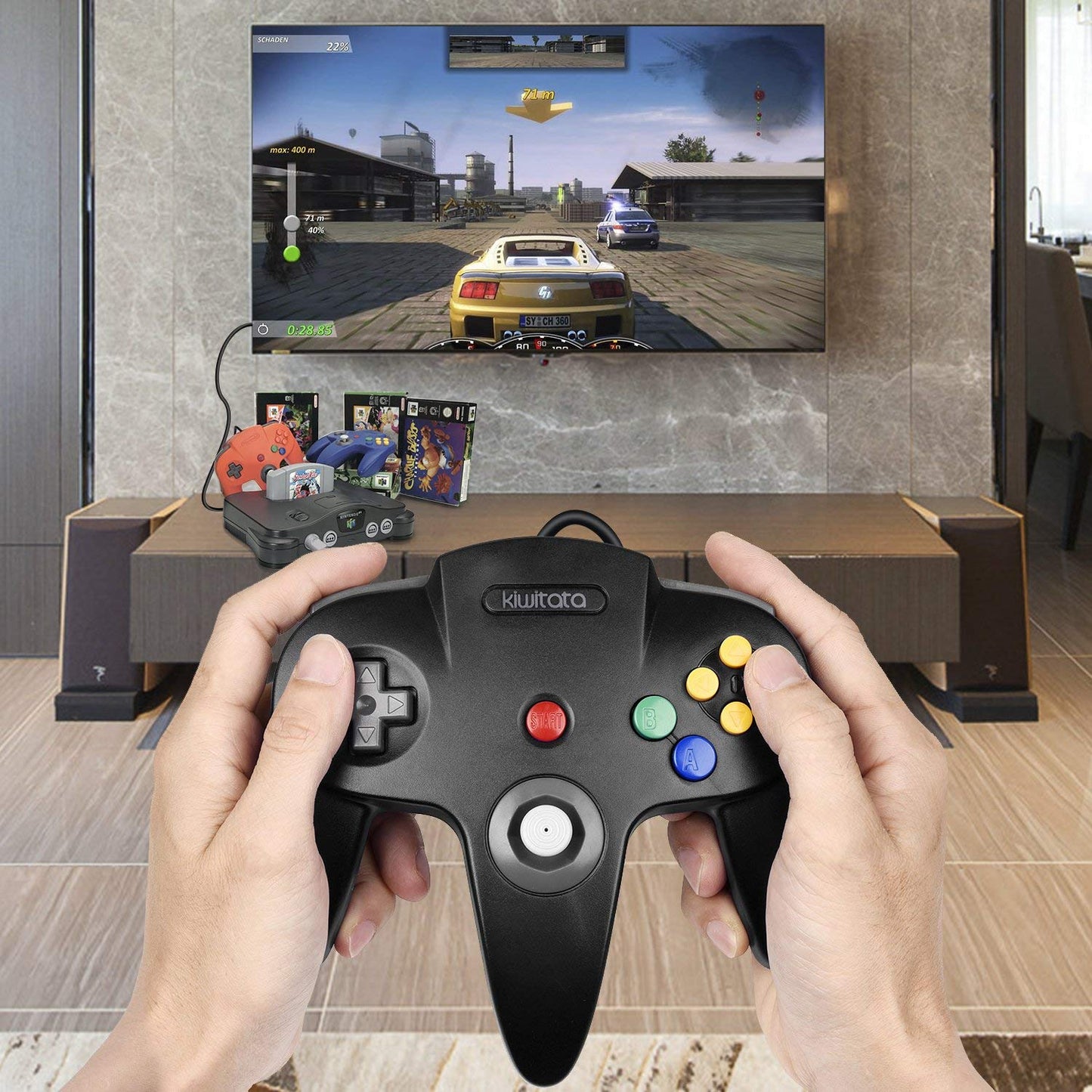 2xClassic N64 Controller,kiwitata Retro Wired N64 Gamepad Controller Joystick for N64 Video Console Games System Black+Gray