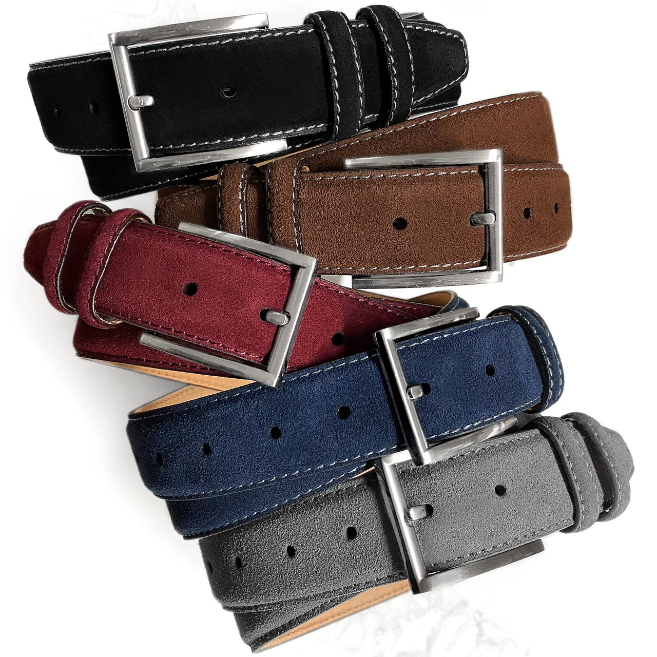 19000 Men's Suede Belt Genuine Leather Casual Dress Belt 1-3/8"(35mm) Wide (Gray, 40)