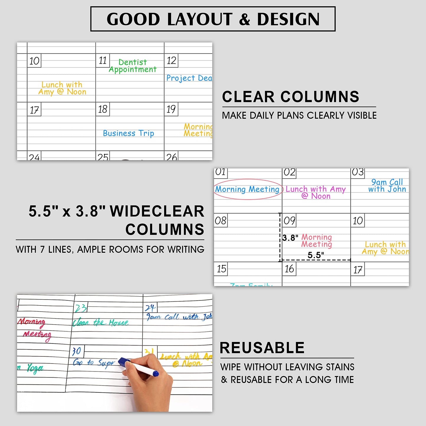 Large Dry Erase Calendar for Wall - Undated 1 Month Big Wall Calendar, 40" x 30", Erasable & Reusable Laminated Calendar Max with 8 Round Stickers, Great Layout Wall Calendar Dry Erase for Home, Office and School