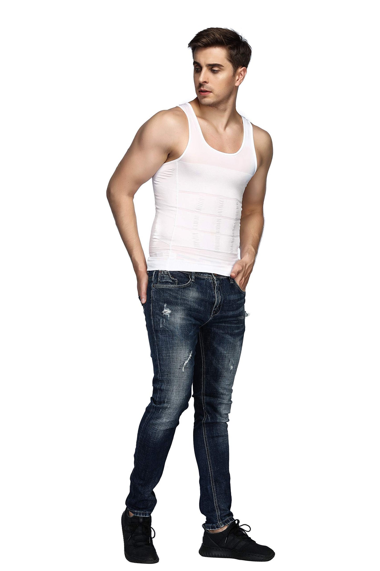Odoland Men's Shapewear Vest Pack of 3 Tank Top Compression Shirt Compression Shirt Tummy Control Men's Body Shaper