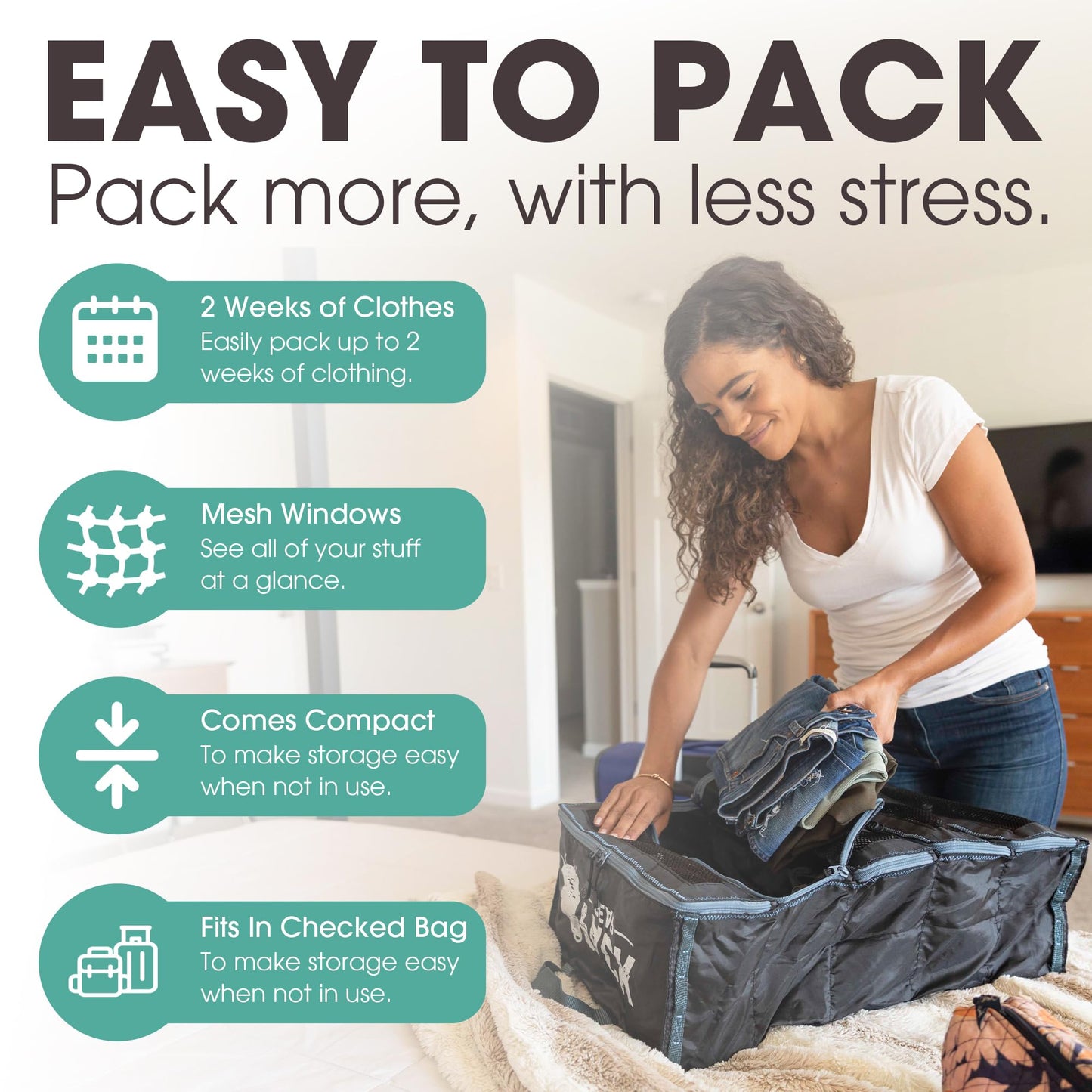 Pack Gear Hanging Carry-On Organizer - Our Fitted Hanging Luggage Organizer Perfectly Fits Any Carry On - Our Packing Cubes For Travel Use Mesh Windows to Make Finding Clothes Easy (Black, M)