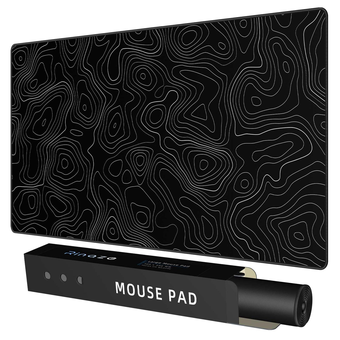 Rinaze Extra Large Gaming Mouse Pad with Black Topographic, XXL Mousepad, Big Mouse Mat Desk Pad, Non Slip Keyboard Pad for Gaming Computer Laptop PC Office Desk Accessories