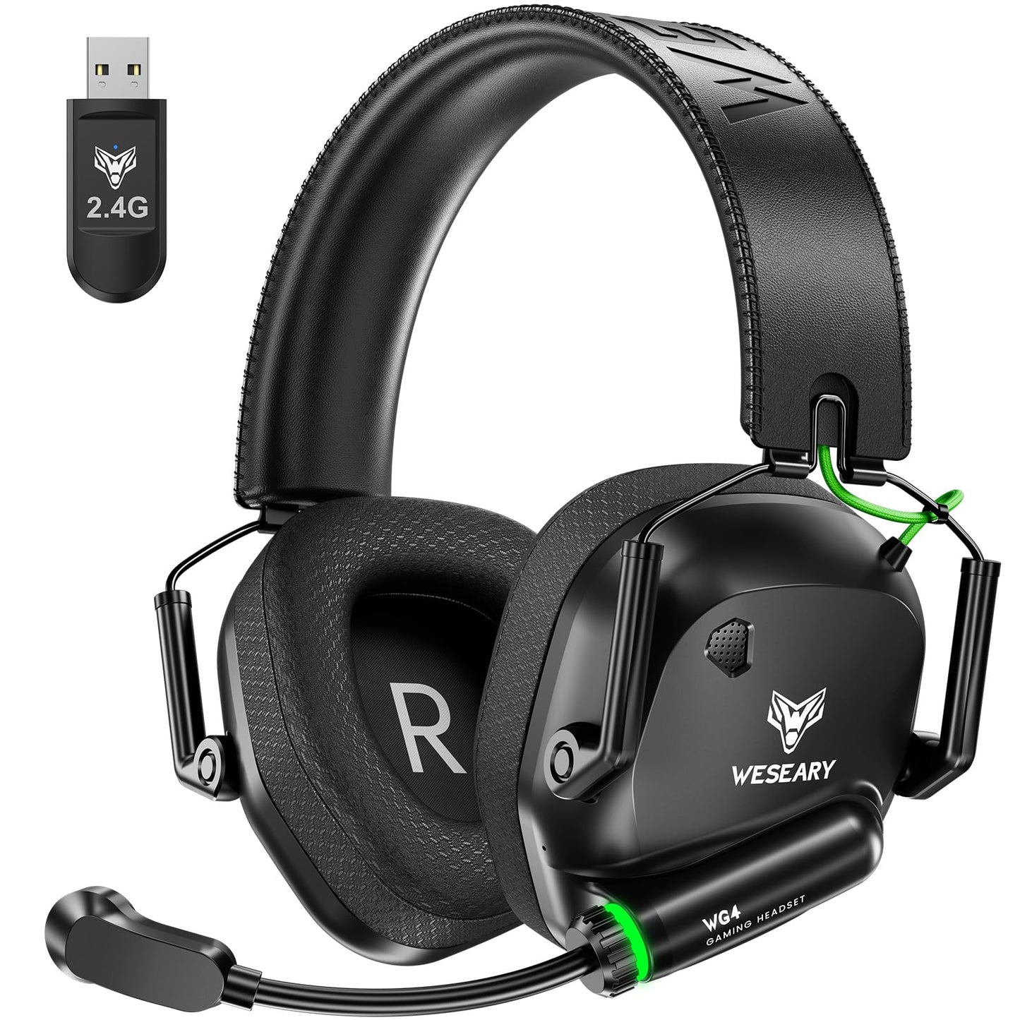 WESEARY Wireless Gaming Headset for PC, Mac, Switch, Mobile, 3D Stereo Gaming Headphones 2.4GHz Mode Compatible with PS5, PS4, Ultra-Low Latency, Crystal-Clear ENC Mic, Soft Earmuffs