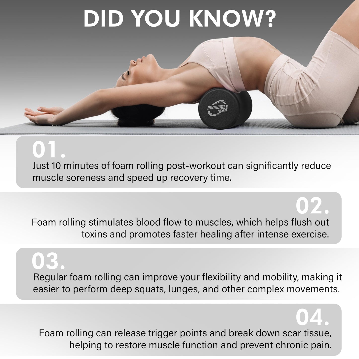 Invincible Fitness EPP Foam Roller for Deep Tissue Massage – Enhance Recovery, Relieve Pain, and Boost Mobility for a Stronger, Healthier You (Black)