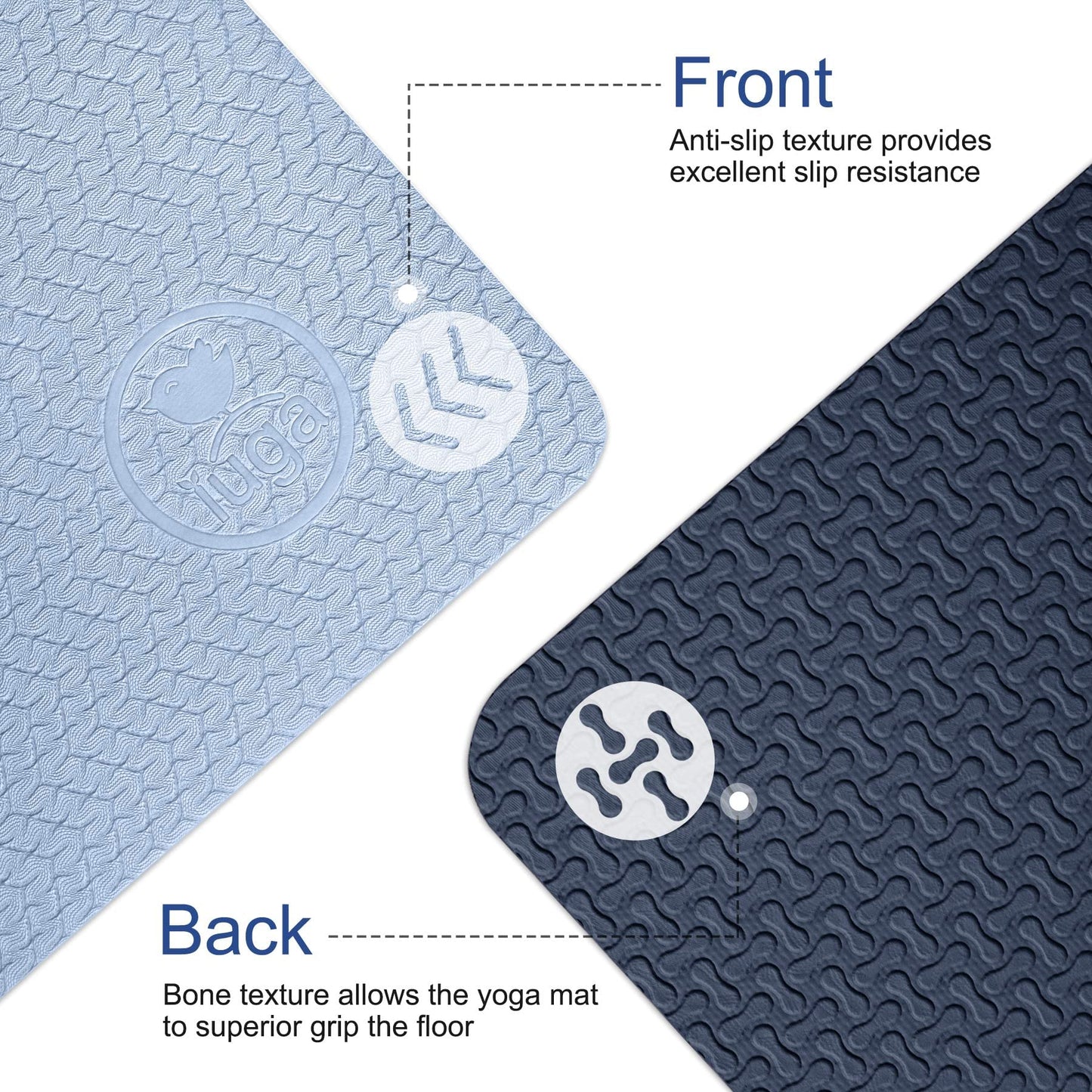 IUGA Yoga Mat Non Slip Anti-tear Pilates Mat Eco Friendly Hot Yoga Mats Thick for Workout & Exercise(72"x 24"x 6mm)