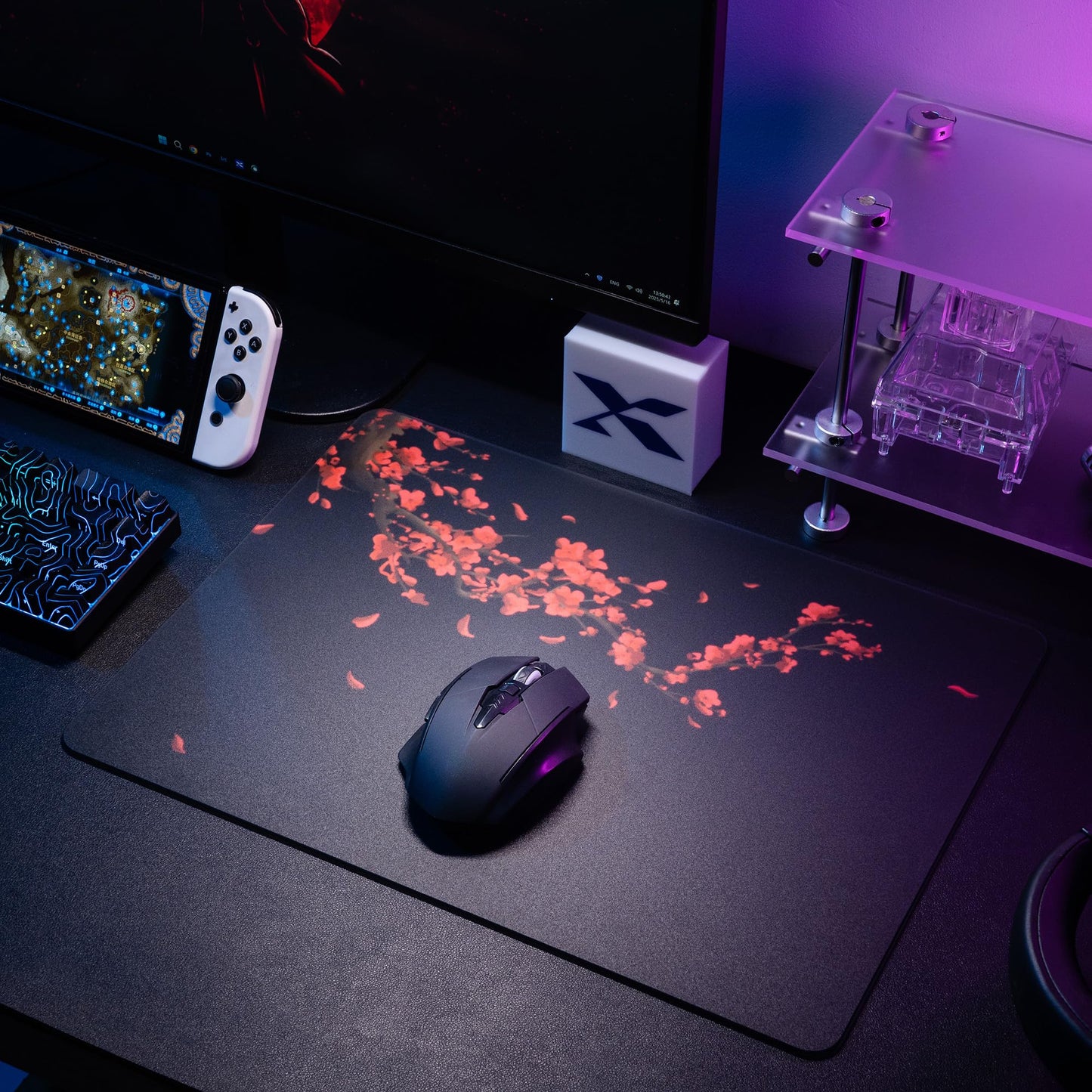 XVX Glass Gaming Mousepad, Black Plum Blossoms Hard Mouse Pads for Gaming, Professional Large Mouse Mat 410mm*310mm, Special Glass Surface with Improved Precision and Speed