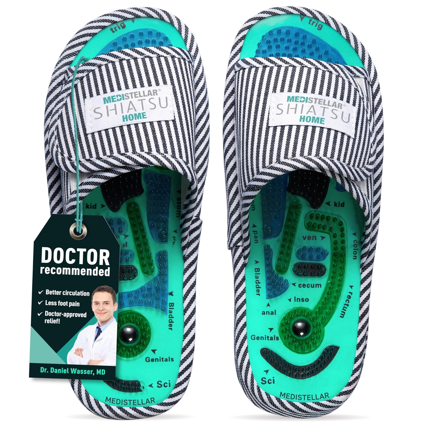 MEDISTELLAR Shiatsu Home Acupressure Massage Slippers for Plantar Fasciitis, Acupuncture Foot Massager, Pain Relief & Muscle Relaxation