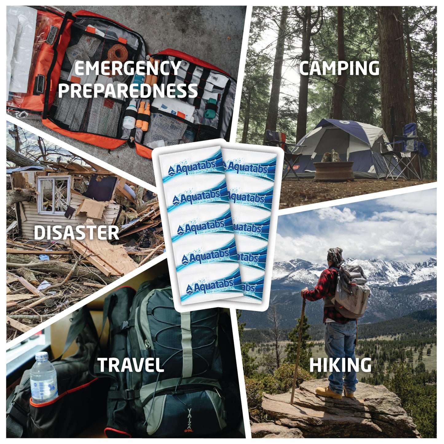 Aquatabs 49mg Water Purification Tablets (50 Pack). Water Filtration System for Hiking, Backpacking, Camping, Emergencies, Survival, and Home-Use. Easy to Use Water Treatment and Disinfection.