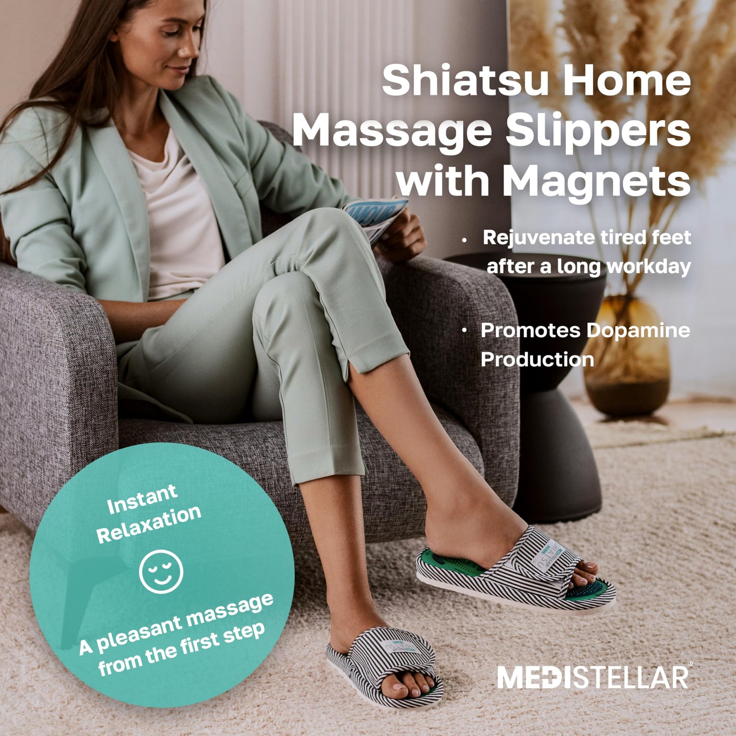 MEDISTELLAR Shiatsu Home Acupressure Massage Slippers for Plantar Fasciitis, Acupuncture Foot Massager, Pain Relief & Muscle Relaxation