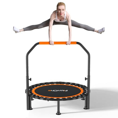 40"/48" Foldable Mini Trampoline Load 450lbs,Portable Exercise Rebounder Trampoline with Adjustable Foam Handle,Fitness Trampoline for Adults and Kids (40 inch with handrail)