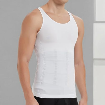 KOCLES Mens Athletic Compression Shirt Slimming Body Shaper Tank Top Abs Abdomen Slim Vest Undershirt (White, Large)