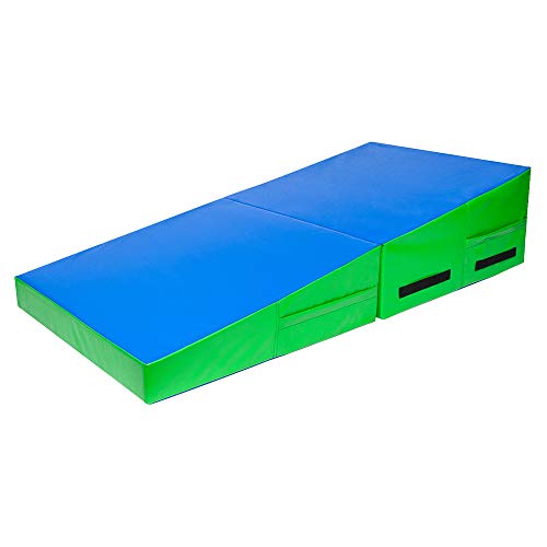 Matladin Incline Gymnastics Mat, 48"x24"x14" Tumbling Mats, Folding Gymnastics Cheese Wedge Mat, Gym Fitness Tumbling Skill Shape Mat for Kids Girls Home Training Exercise (Blue&Green)