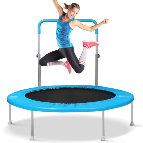 Lyromix 40Inch Rebounder Trampoline for Adults with Adjustable Bar, Mini Fitness Trampoline for Adults and Kids, Small Exercise Trampoline with Handle for Indoor Outdoor Workout, Black