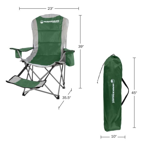Wakeman Camping Chair with Foot Rest - 300lb Capacity Beach Chair with Footrest, Cupholder, and Cooler Pouch - Portable Chair Outdoors (Green)