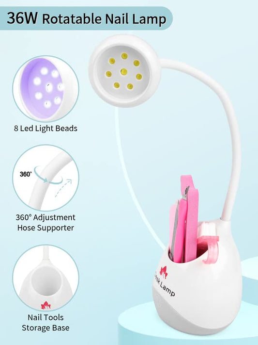 LIONVISON UV Nail Lamp, 36 W Mini Nail Dryer, Quick Drying for Nail Polish, 360° Rotating LED Gel Nail Lamp, Light Curing Lamp with Storage of Nail Accessories for Nail Studio Manicure