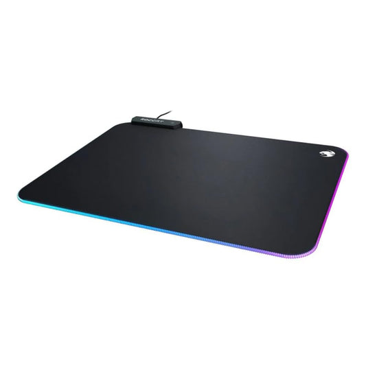 ROCCAT Sense Aimo RGB Illumination Gaming PC Mousepad, Non Slip Back, Computer Mouse Pad, Soft PC Gaming Desktop Mat with Stitched Edges, Owl Eye Sensors, Black, Medium