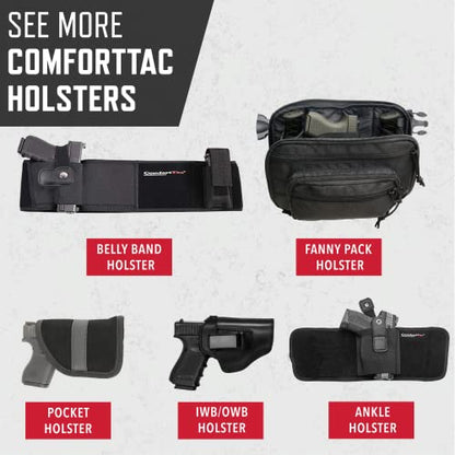 ComfortTac Gun Holsters for Every Day Carry - Ultimate Belly Band Pistol Holster for Men & Women, Belt Compatible with Smith and Wesson, Shield, Glock - Firearm Accessories, Black