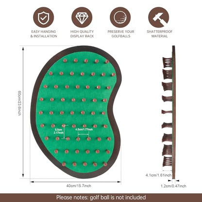 40 Golf Ball Collection Display Rack Cabinet Holder Case Wall Mount - Golf Gifts for The Golf Enthusiast - Golf Display Box Unique Putting Green Shape - Brown