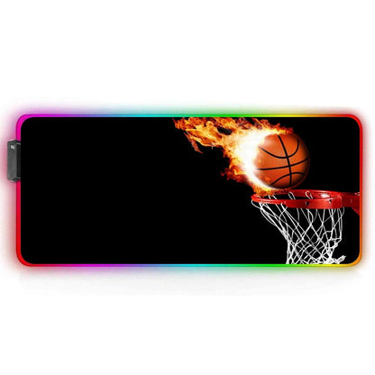 ZYCCW Large RGB Gaming XXL Mouse Pad with Stitched Edge 31.5×15.7×0.15 Fire Basketball Mouse Mat Customized Extended Glowing Led Gaming Mouse Pad Anti-Slip Rubber Base Ergonomic Mouse Pad for Computer