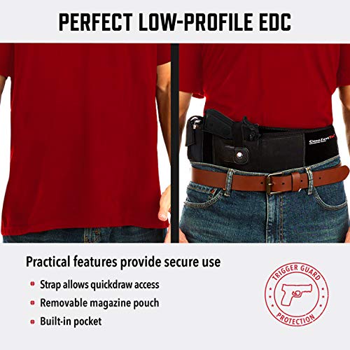 ComfortTac Gun Holsters for Every Day Carry - Ultimate Belly Band Pistol Holster for Men & Women, Belt Compatible with Smith and Wesson, Shield, Glock - Firearm Accessories, Black