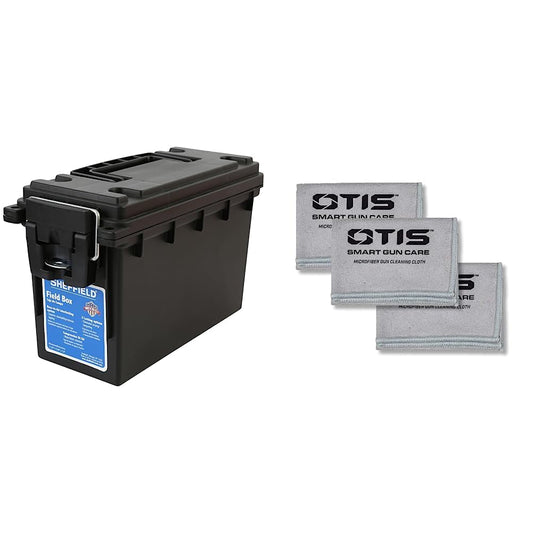 Sheffield 12629 Field Box, Ammo Storage Can and Water Resistant Can, Bullet Case | Otis Technology Microfiber Gun Cloth - 3 Pack